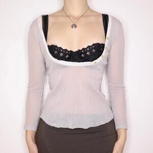 Y2K Light Gray Mesh Long Sleeve Top (M/L) 
